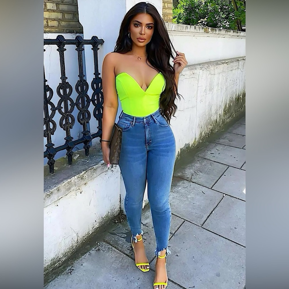 Fashion Nova, Eliza Tube Bodysuit Neon Lime